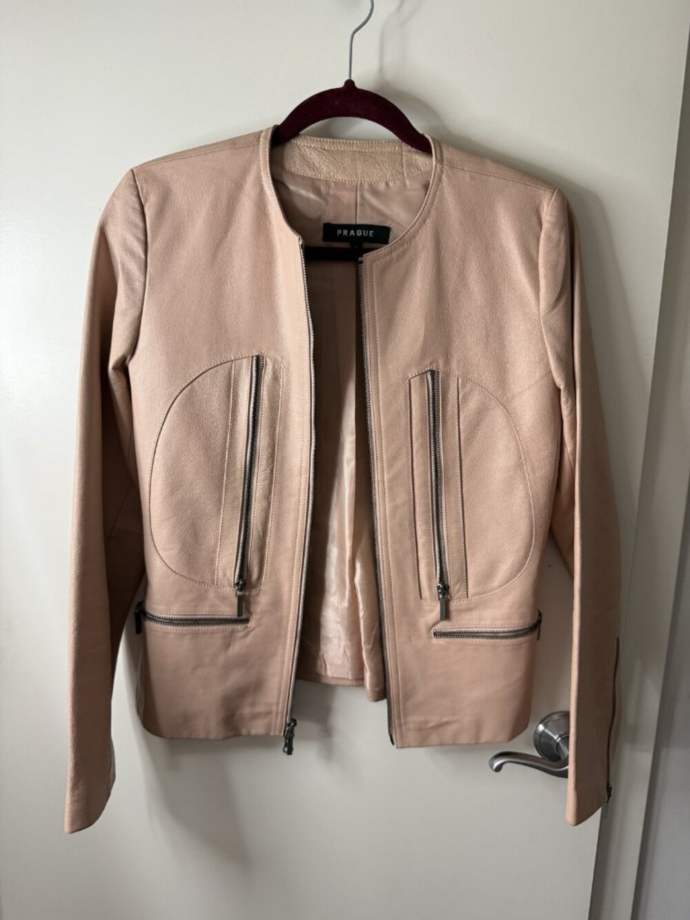 Prague Blush Pink Leather Zip Jacket